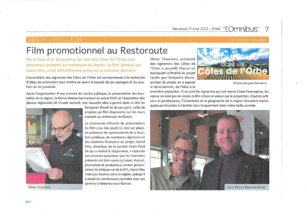 Article de l'Omnibus sur un film promotionnel