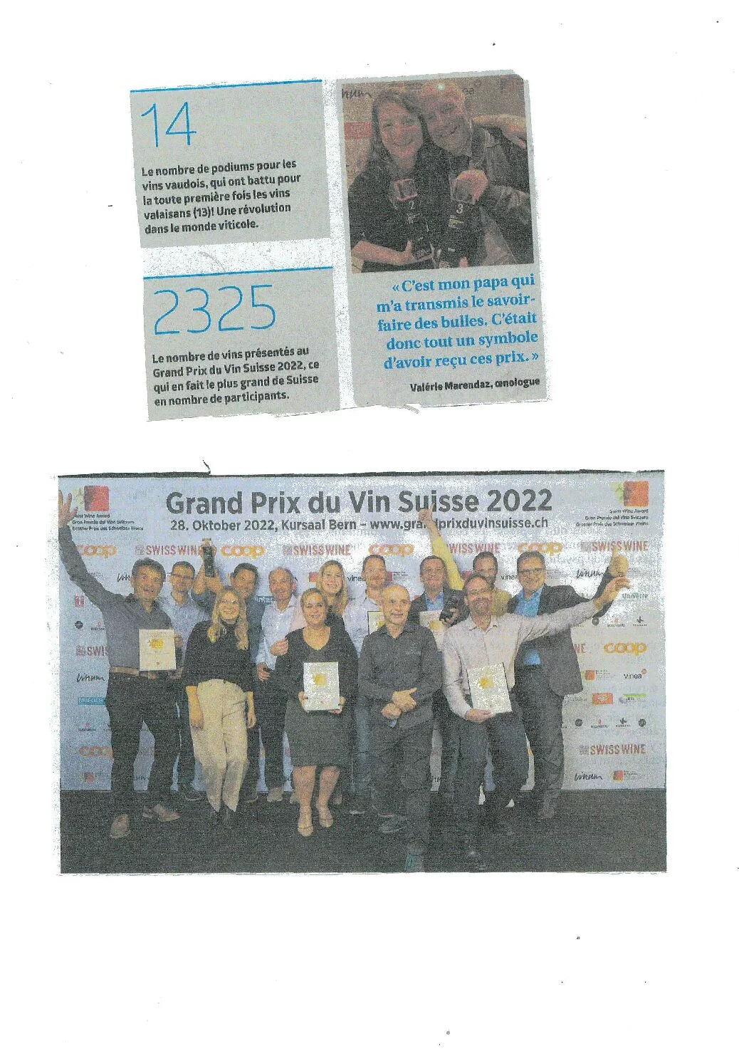Photographie de groupe lors du Grand Prix du Vin Suisse 2022, illustrant une distinction obtenue par les vins des Côtes de l'Orbe.