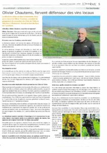 Article de presse consacré à Olivier Chautems et à son engagement en faveur des vins des Côtes de l'Orbe.